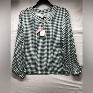 Sweet Honey Green Gingham XXL 3/4 Sleeve Top